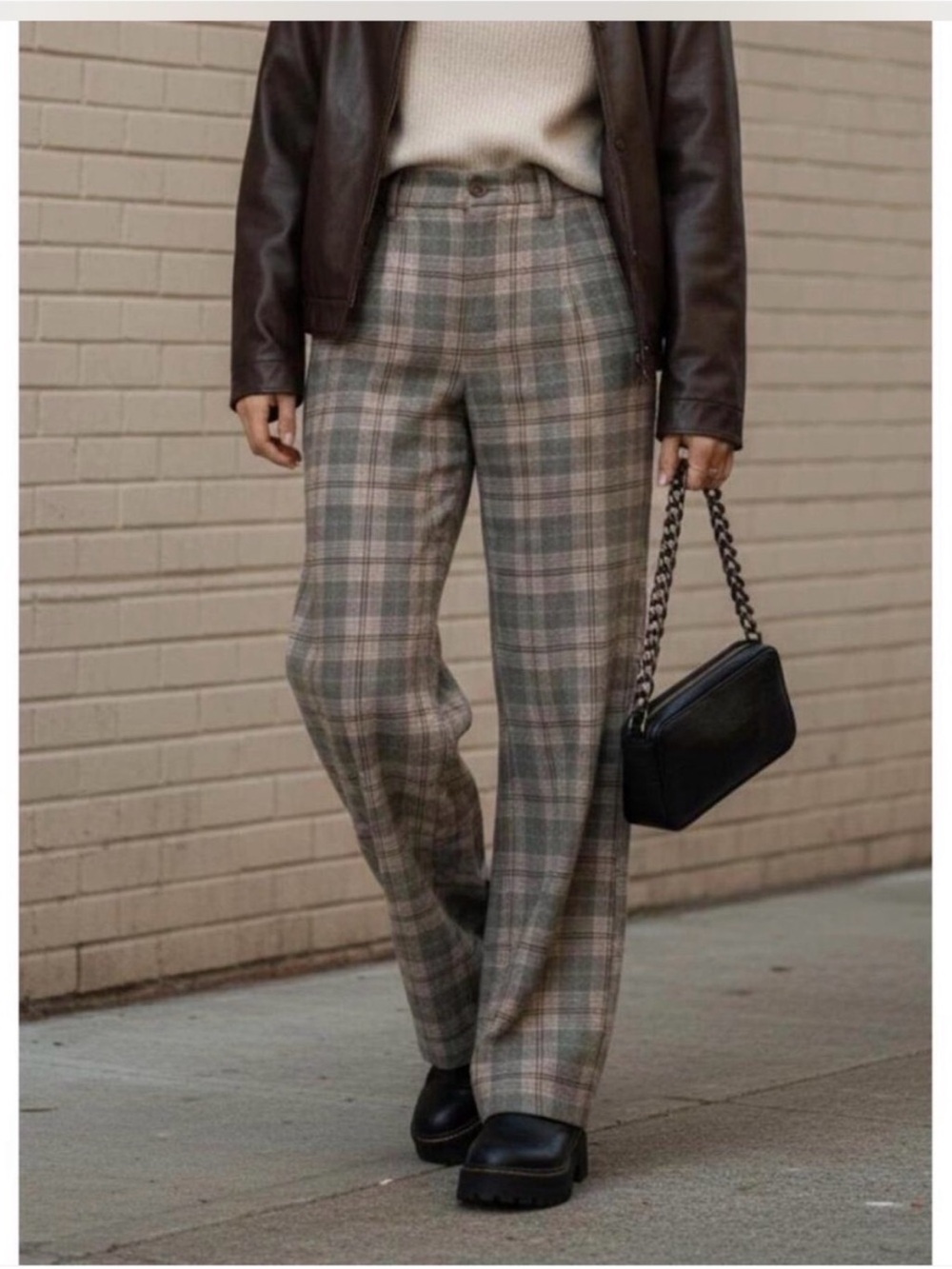 American Eagle Outfitters Plaid Wide-Leg Trousers